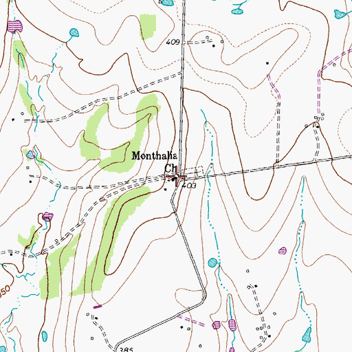 Topographic Map of Monthalia Church, TX