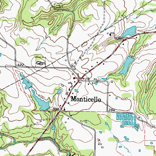 Topographic Map of Monticello, TX