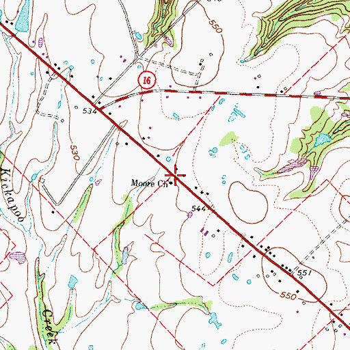Topographic Map of Moore Church, TX