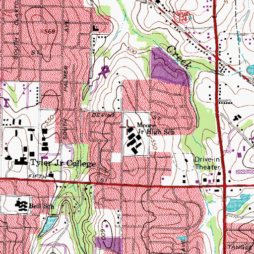 Topographic Map of Moore Junior High School, TX