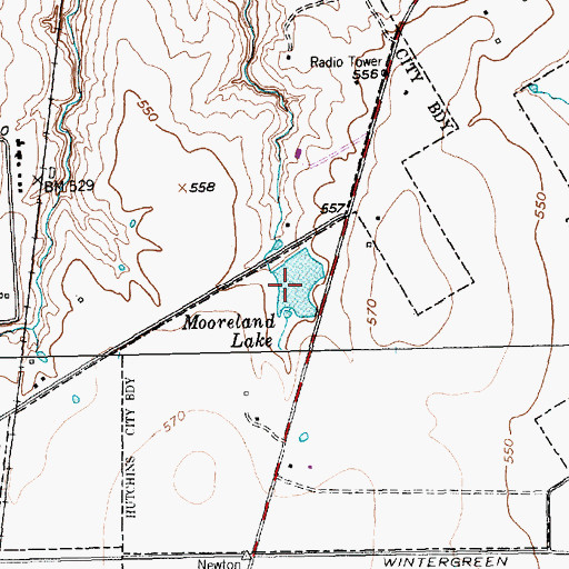 Topographic Map of Mooreland Lake, TX