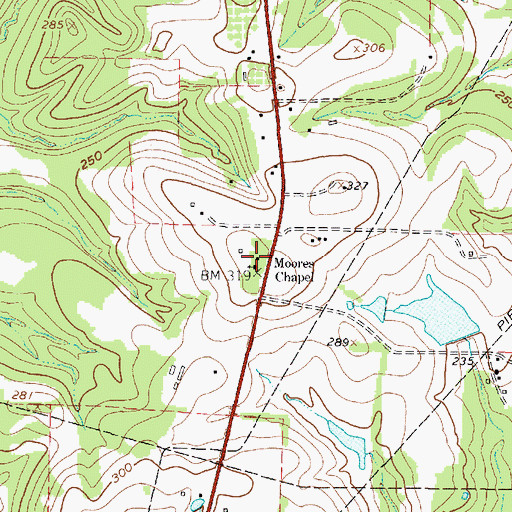 Topographic Map of Moores Chapel, TX
