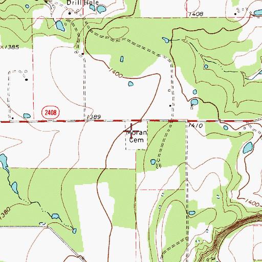 Topographic Map of Moran Cemetery, TX