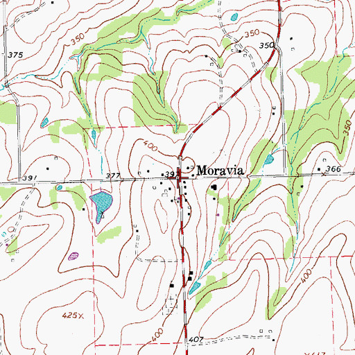 Topographic Map of Moravia, TX