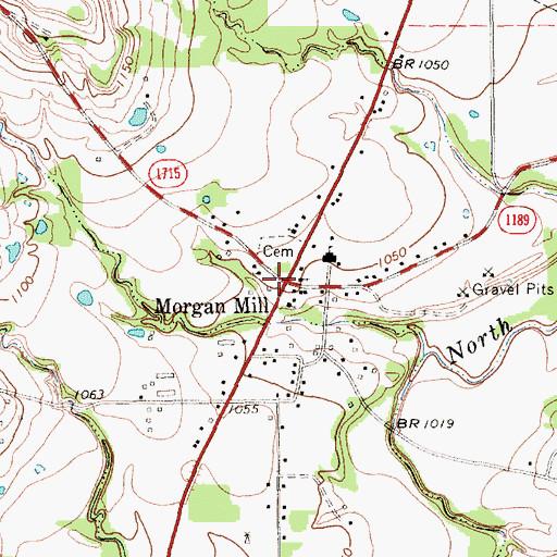 Topographic Map of Morgan Mill, TX