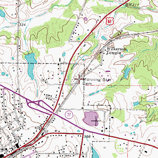 Topographic Map of Morning Star Cemetery, TX