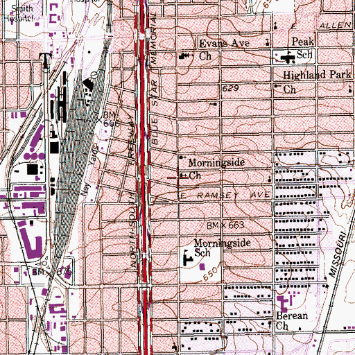 Topographic Map of Morningside Church, TX