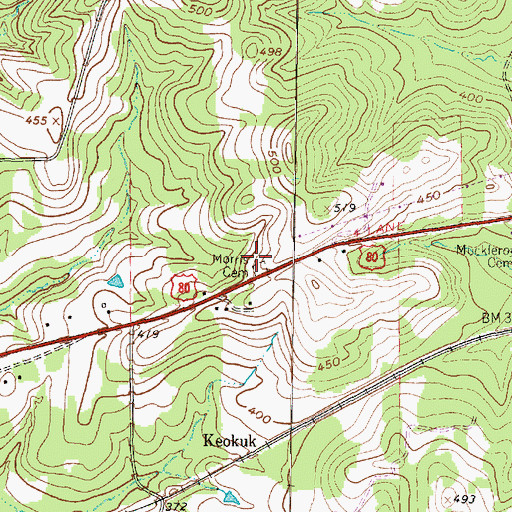 Topographic Map of Morris Cemetery, TX