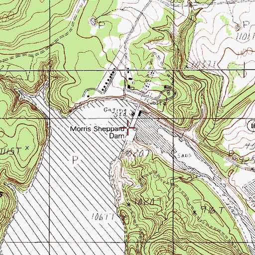 Topographic Map of Morris Sheppard Dam, TX