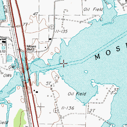 Topographic Map of Moses Bayou, TX