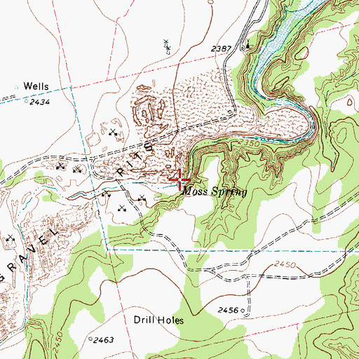 Topographic Map of Moss Spring, TX