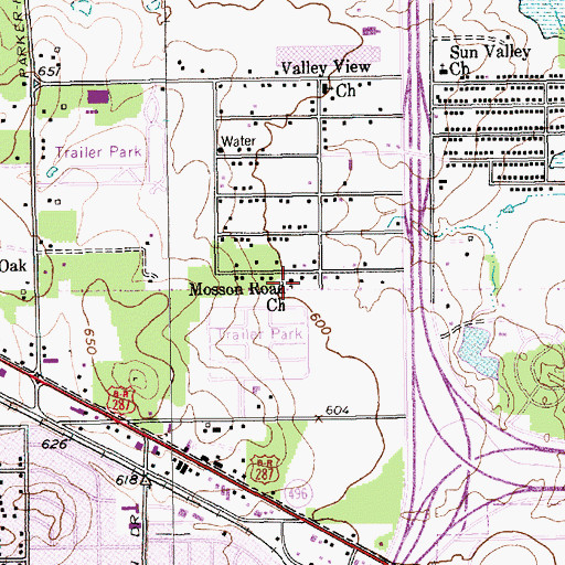 Topographic Map of Mosson Road Church, TX