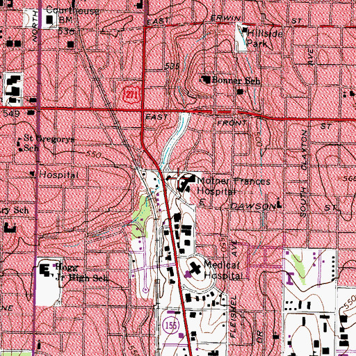 Topographic Map of CHRISTUS Mother Frances Hospital - Tyler, TX