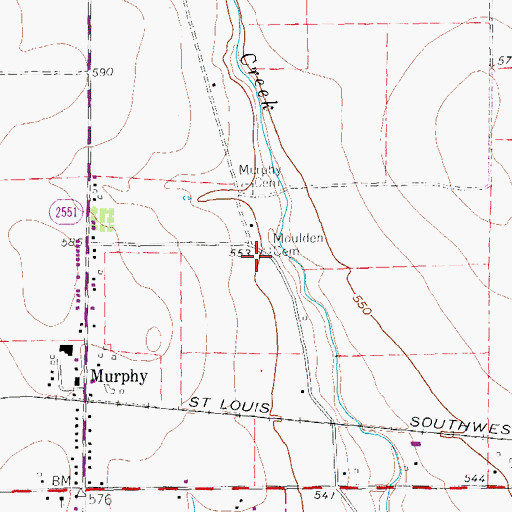 Topographic Map of Moulden Cemetery, TX