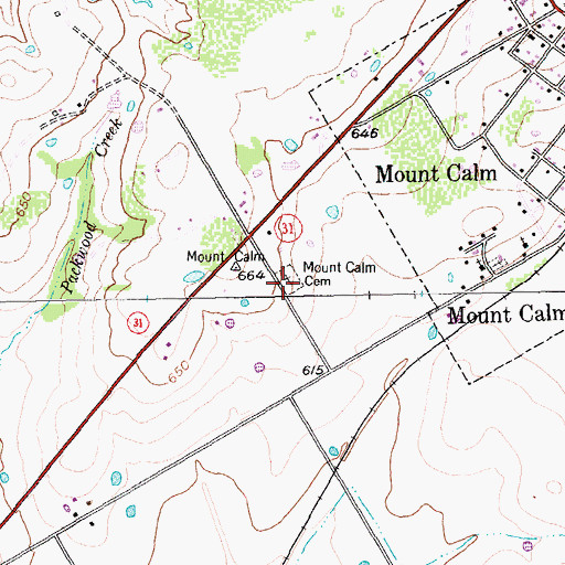 Topographic Map of Mount Calm Cemetery, TX
