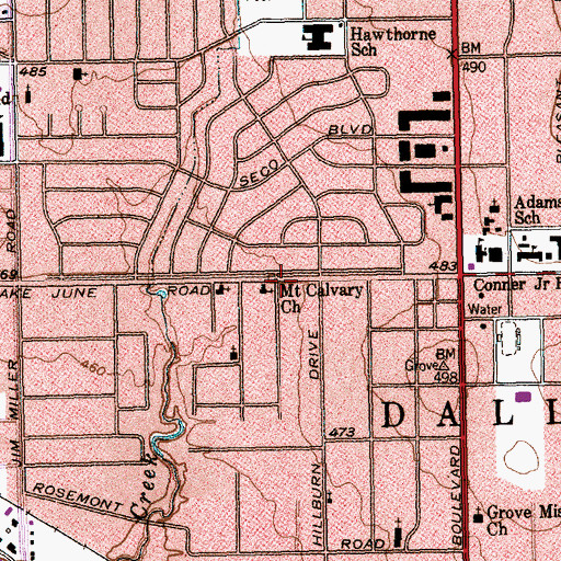 Topographic Map of Mount Calvary Church, TX