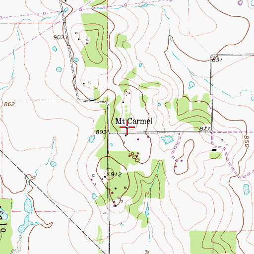 Topographic Map of Mount Carmel, TX