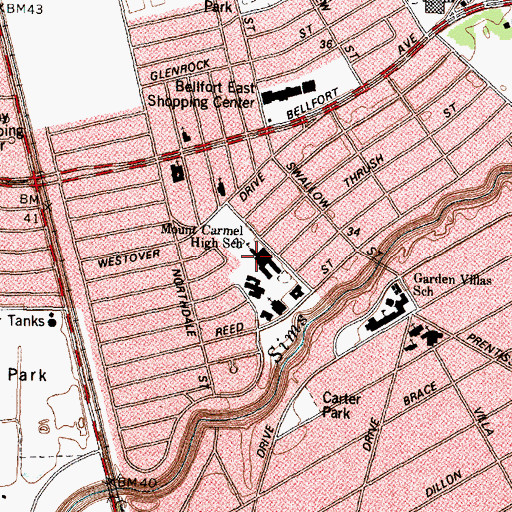 Topographic Map of Mount Carmel School, TX