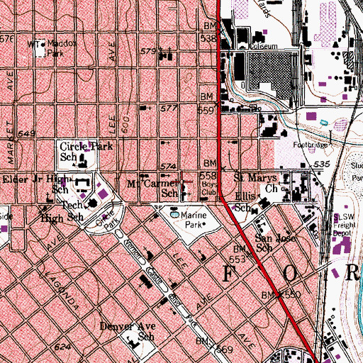 Topographic Map of Mount Carmel School, TX