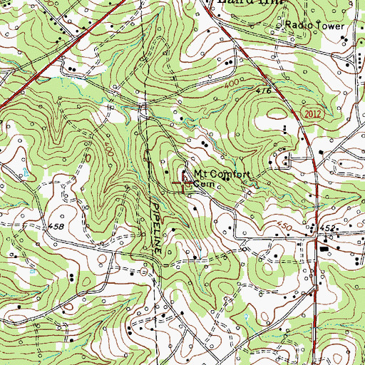 Topographic Map of Mount Comfort Cemetery, TX