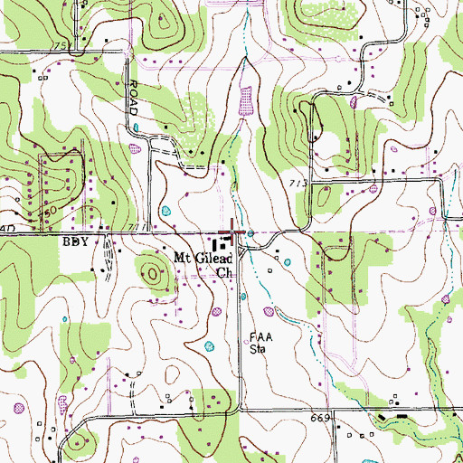 Topographic Map of Mount Gilead Church, TX