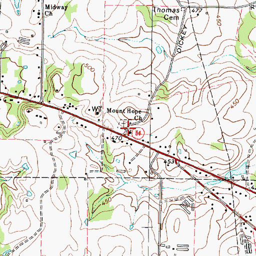 Topographic Map of Mount Hope Church, TX