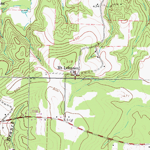 Topographic Map of Mount Lebanon Church, TX