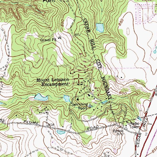 Topographic Map of Mount Lebanon Encampment, TX