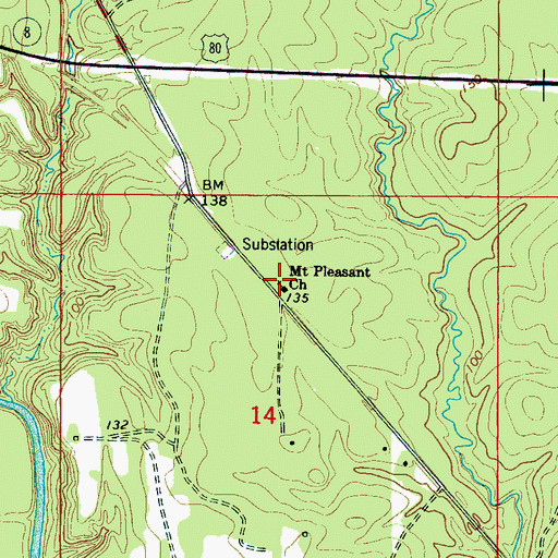 Topographic Map of Mount Pleasant School (historical), AL