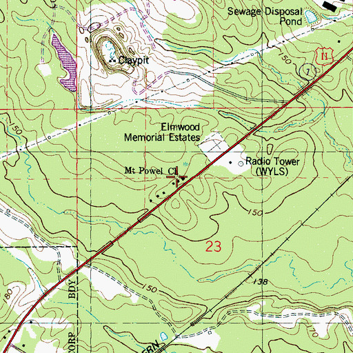 Topographic Map of Mount Powell School (historical), AL