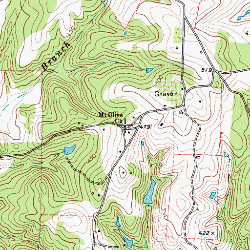 Topographic Map of Mount Olive Church, TX