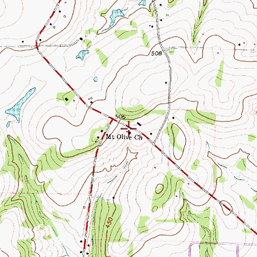 Topographic Map of Mount Olive Church, TX