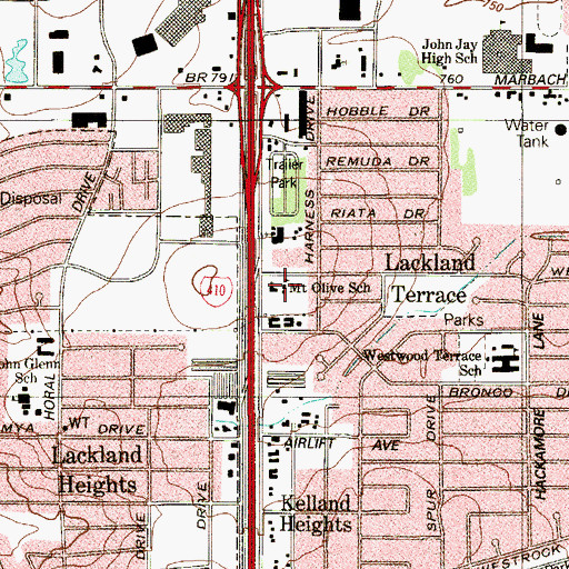 Topographic Map of Mount Olive School, TX