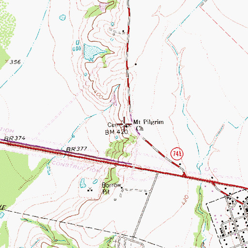 Topographic Map of Mount Pilgrim Church, TX