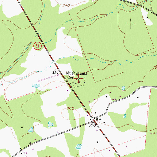 Topographic Map of Mount Prospect Cemetery, TX