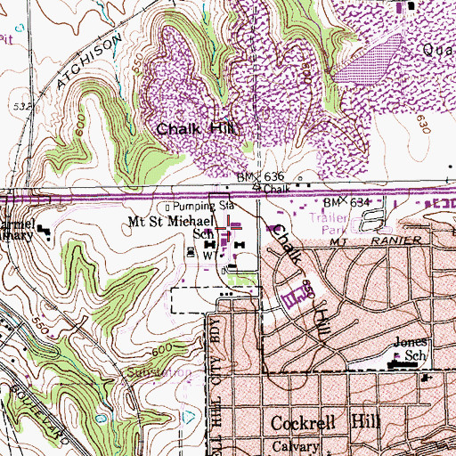 Topographic Map of Mount Saint Michael School, TX