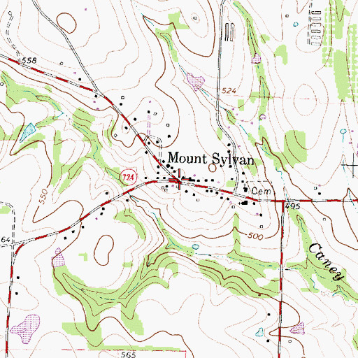 Topographic Map of Mount Sylvan, TX