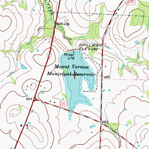 Topographic Map of Mount Vernon Municipal Reservoir, TX