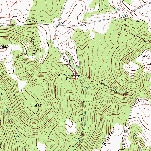 Topographic Map of Mount Zion Church, TX