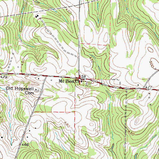 Topographic Map of Mount Zion Church, TX
