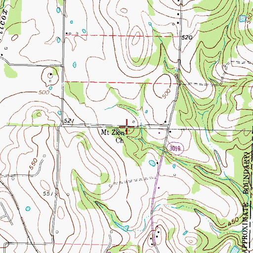 Topographic Map of Mount Zion Church, TX