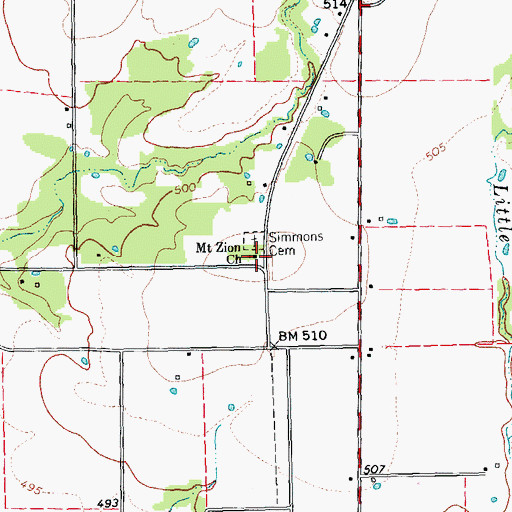 Topographic Map of Mount Zion Church, TX