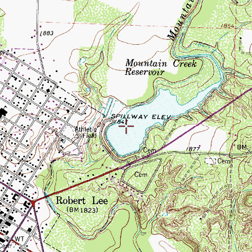 Topographic Map of Mountain Creek Reservoir, TX