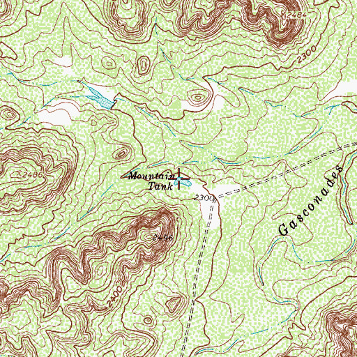 Topographic Map of Mountain Tank, TX