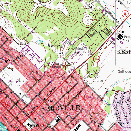 Topographic Map of Mountain View Cemetery, TX
