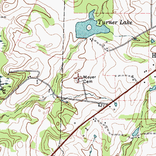 Topographic Map of Moyers Cemetery, TX