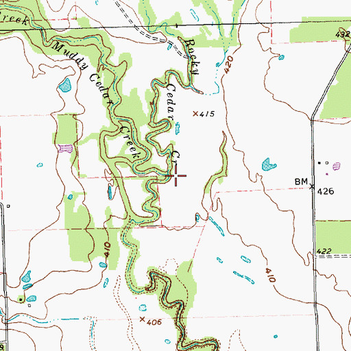 Topographic Map of Muddy Cedar Creek, TX