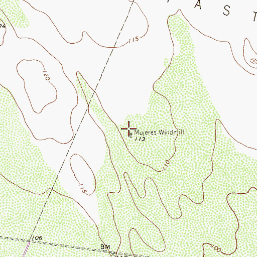 Topographic Map of Mujeres Windmill, TX