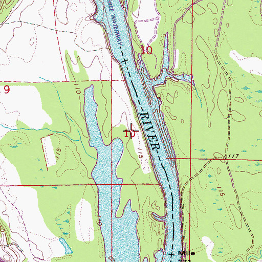 Topographic Map of Old Taylor Landing (historical), AL