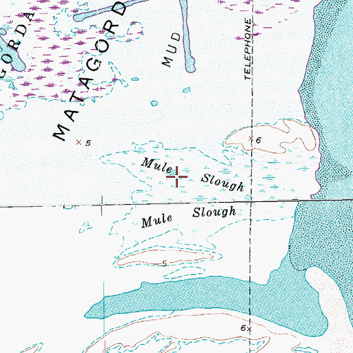 Topographic Map of Mule Slough, TX